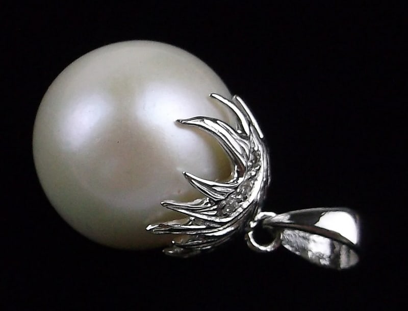 New Big Sterling Silver Pearl Pendant Signed KNW (1 of 4)