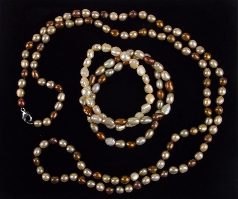 New Sterling Silver Pearl Necklace & 3 Bracelet Set 34" (1 of 3)