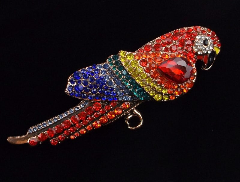 Mint Big Enameled Rhinestone Parrot Bird Brooch: Mint Condition, In Like New Condition, Perfect