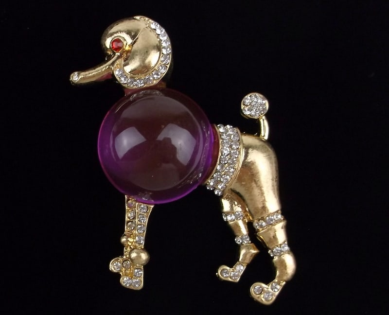 Big Mint Enameled Jelly Belly Rhinestone Dog Poodle Brooch: Mint Condition, In Like New Condition, Perfect