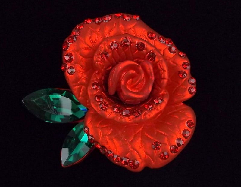 Mint Enameled Rhinestone Rose Brooch 3D (1 of 2)