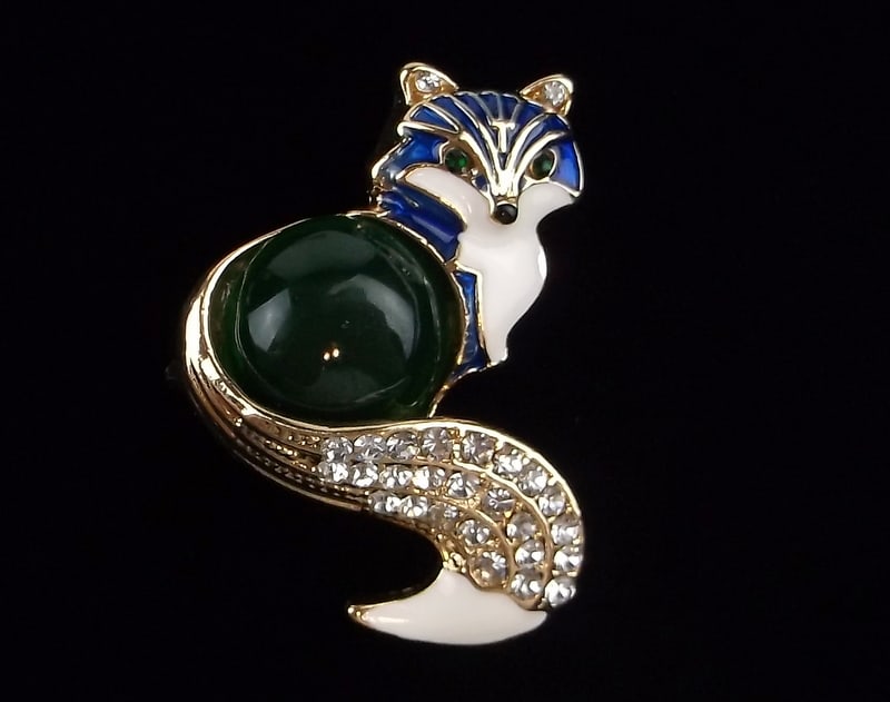 Mint Enameled Jelly Belly Rhinestone Fox Brooch: Mint Condition, In Like New Condition, Perfect