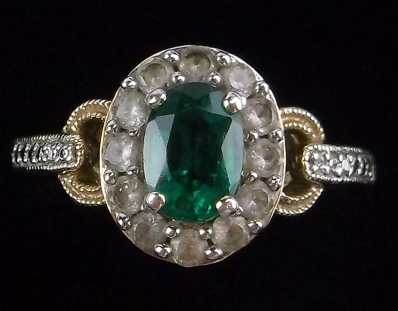 Mint Vint Sterling Silver Emerald White Topaz Ring 7.5 (1 of 3)