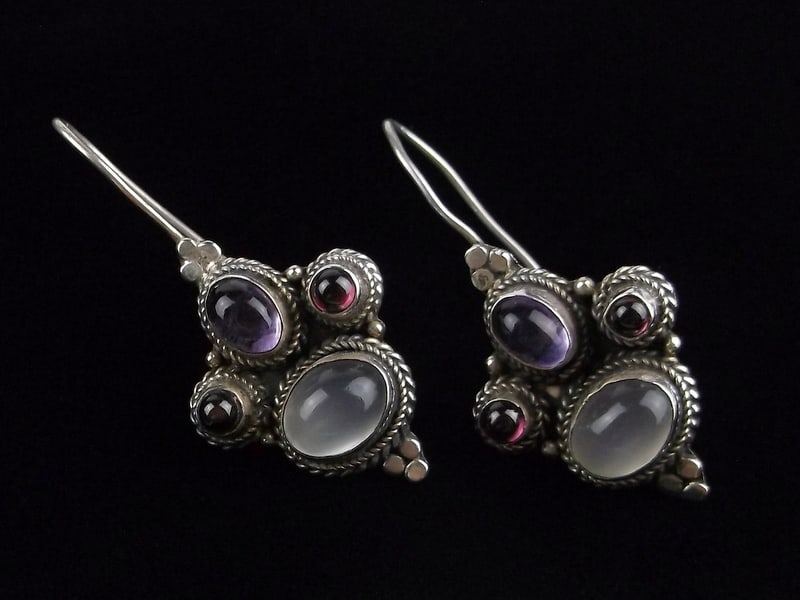 Stunning Vintage Sterling Silver Amethyst Garnet Earrings (1 of 3)
