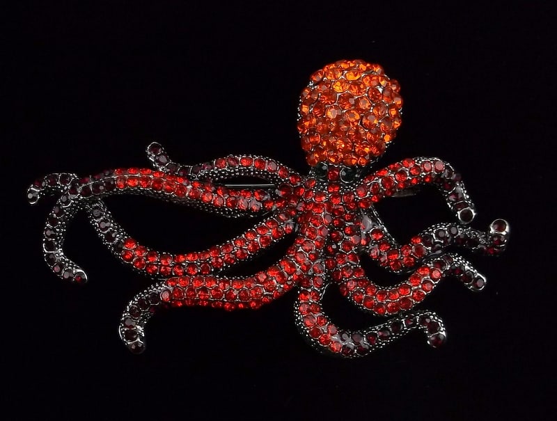 Mint Enameled Rhinestone Octopus Brooch (1 of 2)