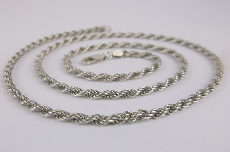 Stunn Vint Thick Sterling Silver Rope Chain Necklace 22.5" (1 of 2)