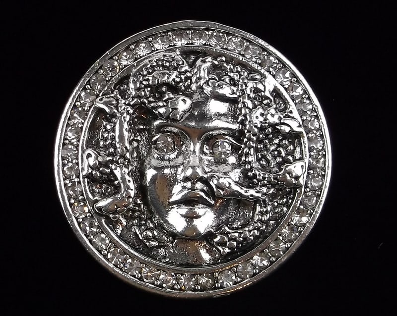 Mint Enameled Rhinestone Medusa Snake Brooch (1 of 2)