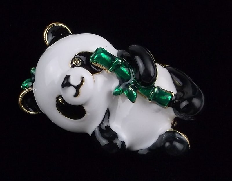 Mint Enameled Panda Bear Brooch (1 of 1)