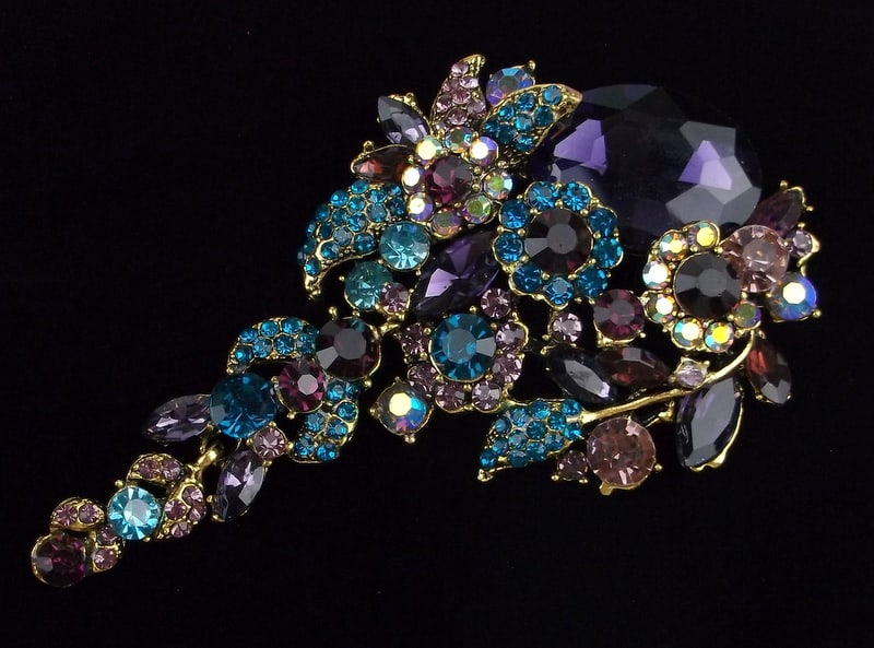 Big Mint Enameled Rhinestone Flower Brooch (1 of 2)