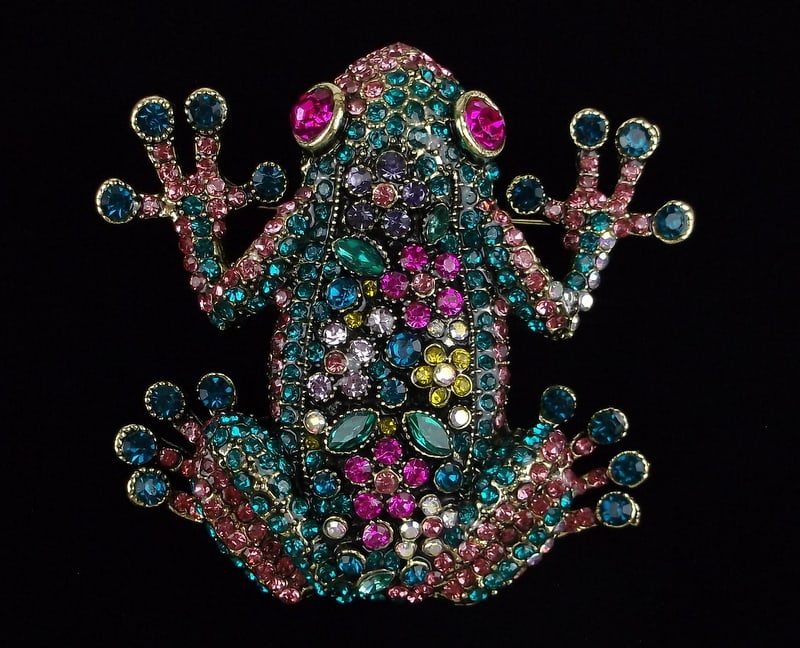 Big Mint Enameled Rhinestone Tree Frog Brooch (1 of 2)