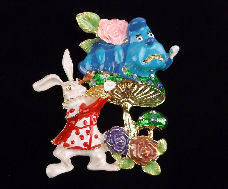 Big Mint Enameled Rhinestone Wonderland Rabbit Brooch (1 of 2)