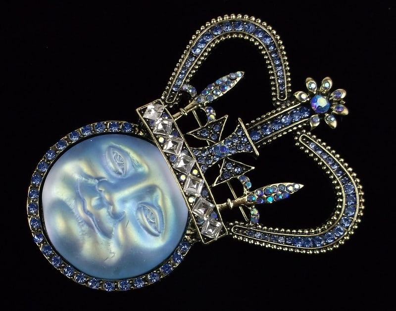 Mint Big Enameled Rhinestone Moonface King Brooch: Mint Condition, In Like New Condition, Perfect