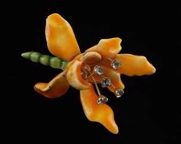 Mint 1960s HAR Hargo Enameled Rhinestone Flower Brooch