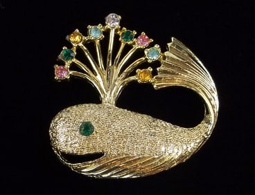 Mint Vintage 1960s Rhinestone Whale Brooch
