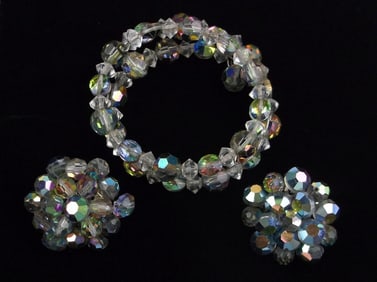 Mint Vintage 1950s Crystal Bracelet Earrings Set