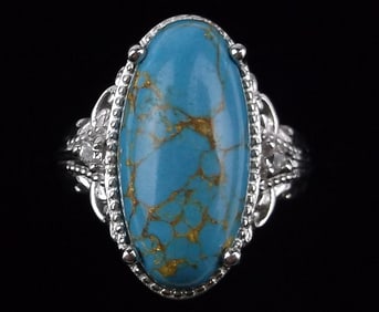 New Designer Genuine Turquoise Ring Ornate 6