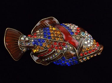 Big Mint Enameled Rhinestone Tropical Fish Brooch