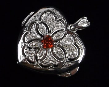 New Thick Sterling Silver Garnet Heart Locket Pendant