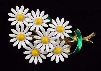 Mint Vintage 1960s Enameled Designer Daisy Flower Brooch
