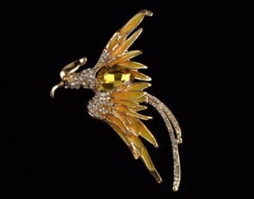 Mint Enameled Rhinestone Phoenix Fire Bird Brooch