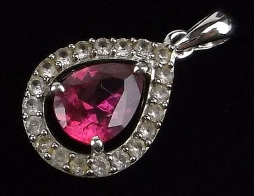 Mint Vintage Sterling Silver 1ct Ruby Teardrop Pendant