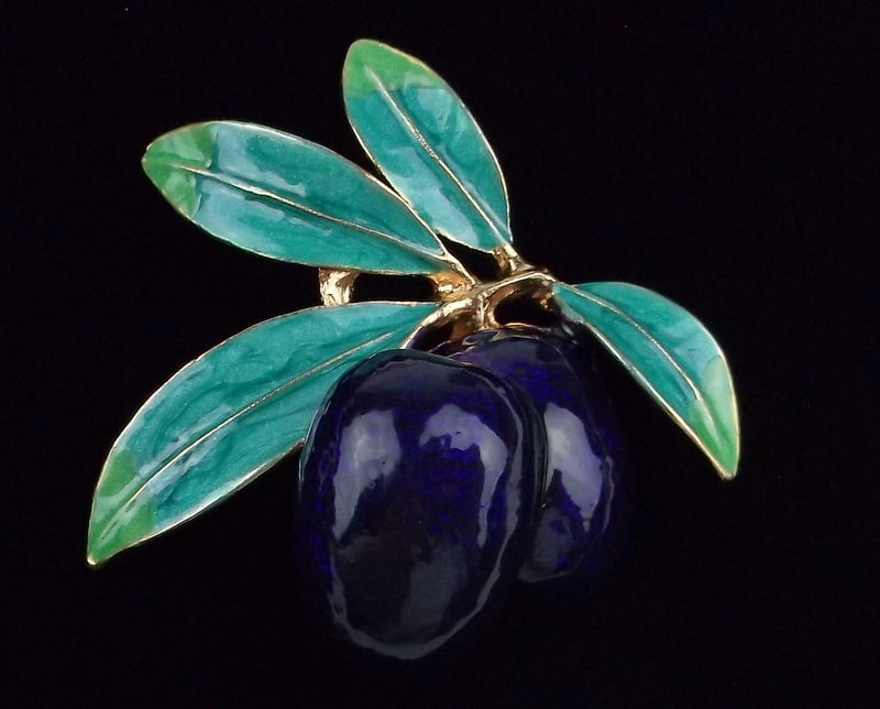 Mint Enameled Olives On Branch Brooch (1 of 2)