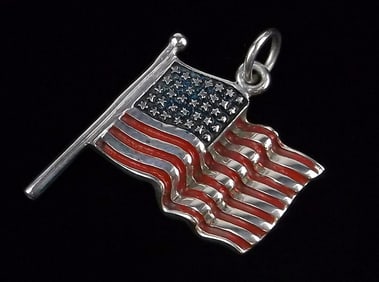 Mint Vint Enameled Sterling Silver US Flag Pendant Patriotic