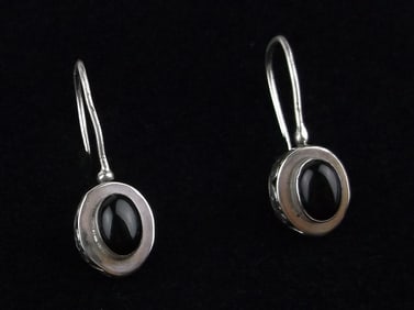Stunning Vintage Sterling Silver Onyx Drop Earrings