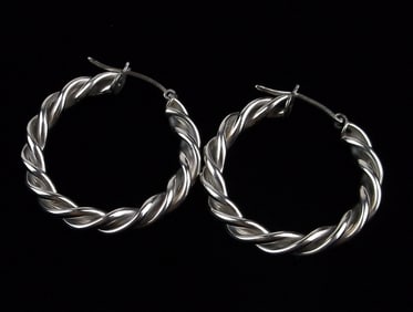 Mint Vint Thick Heavy Sterling Silver Twist Hoop Earrings