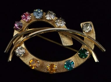 Stunning Vint 1950s Catamore 12kt GF Rhinestone Brooch