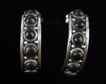 Stunning Vintage Taxco Sterling Silver Onyx Earrings