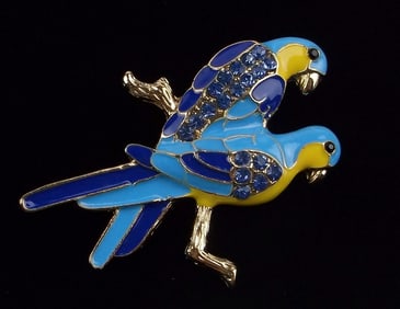 Mint Enameled Rhinestone Parrot Bird Brooch