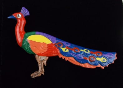 Mint Vintage 1960s Celluloid Peacock Brooch Big