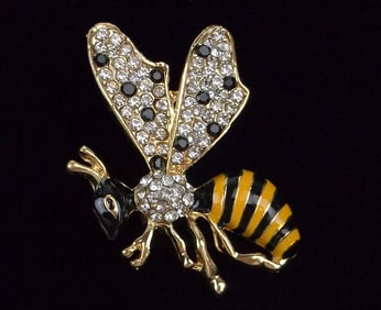 Mint Enameled Rhinestone Bee Insect Brooch