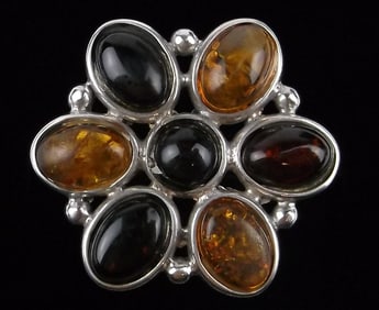 Mint Sterling Silver Big Genuine Healing Amber Ring 11.5