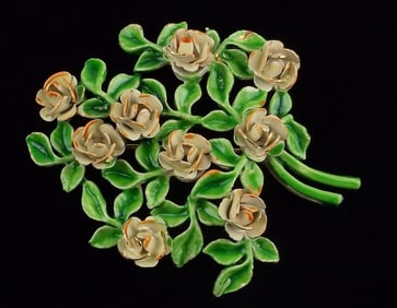 Mint Vintage 1960s Enameled Rose Flower Brooch