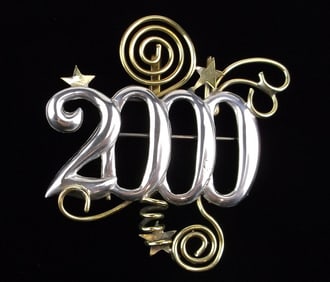 Stunning Vint 2000 Millenium Sterling Silver Brass Brooch