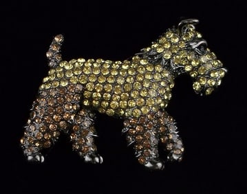 Mint Enameled Rhinestone Schnauzer Dog Brooch