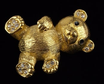 Mint Vintage Crown Trifari Rhinestone Teddy Bear Brooch