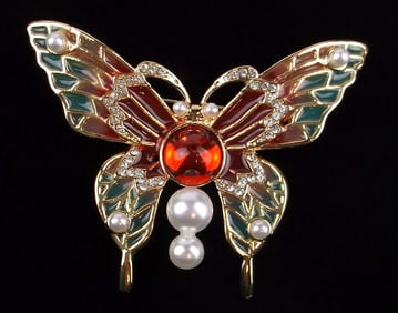 Mint Enameled Jelly Belly Rhinestone Butterfly Brooch