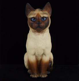 Large Mint 1950s Hand Painted Siamese Cat Ceramic Life Size
