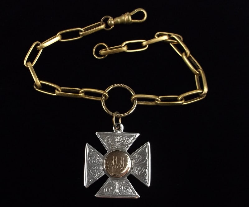 Mint 1910s Art Nouveau Sterling 12kt GF Pocket Watch Chain 9" (1 of 4)