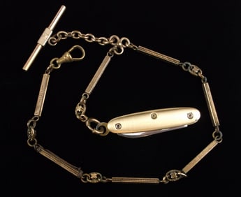 Stunn Vint 1910s Art Nouveau 12kt GF Pocket Watch Chain 12"