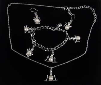 New Designer Snowman Necklace Bracelet Earrings 7.5" 18"