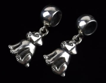2 New Vintage Sterling Silver Dog Charm Beads Thick