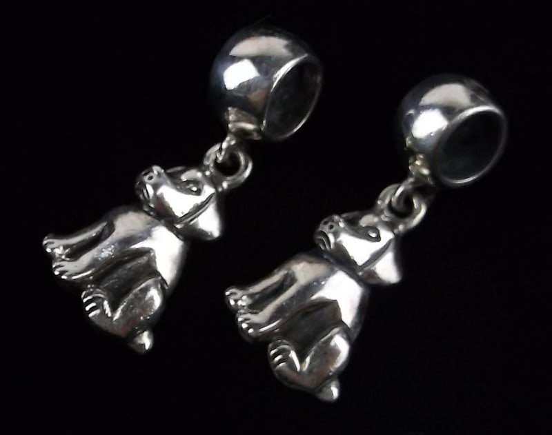 2 New Vintage Sterling Silver Dog Charm Beads Thick (1 of 2)