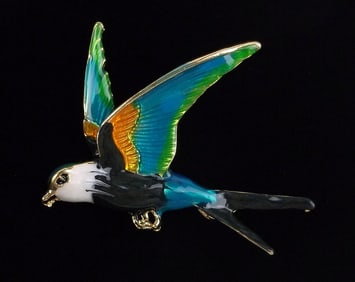 Mint Enameled Sparrow Bird Brooch