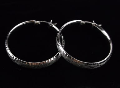Big New Vintage Sterling Silver Hoop Earrings