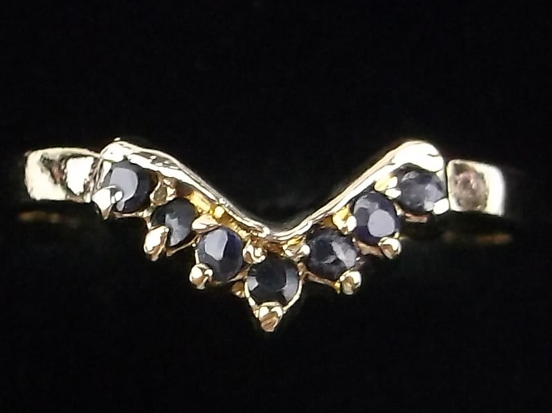 New Gold Over Sterling Sapphire Stack V Ring 7: Solid Sterling Silver Guaranteed, in Brand New Never Worn Condition.