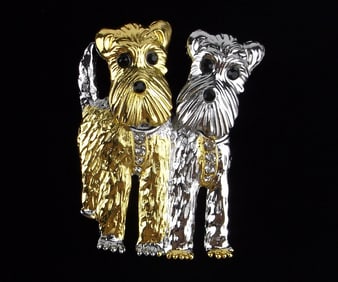 Mint Enameled Rhinestone Bobbing Head Dog Brooch